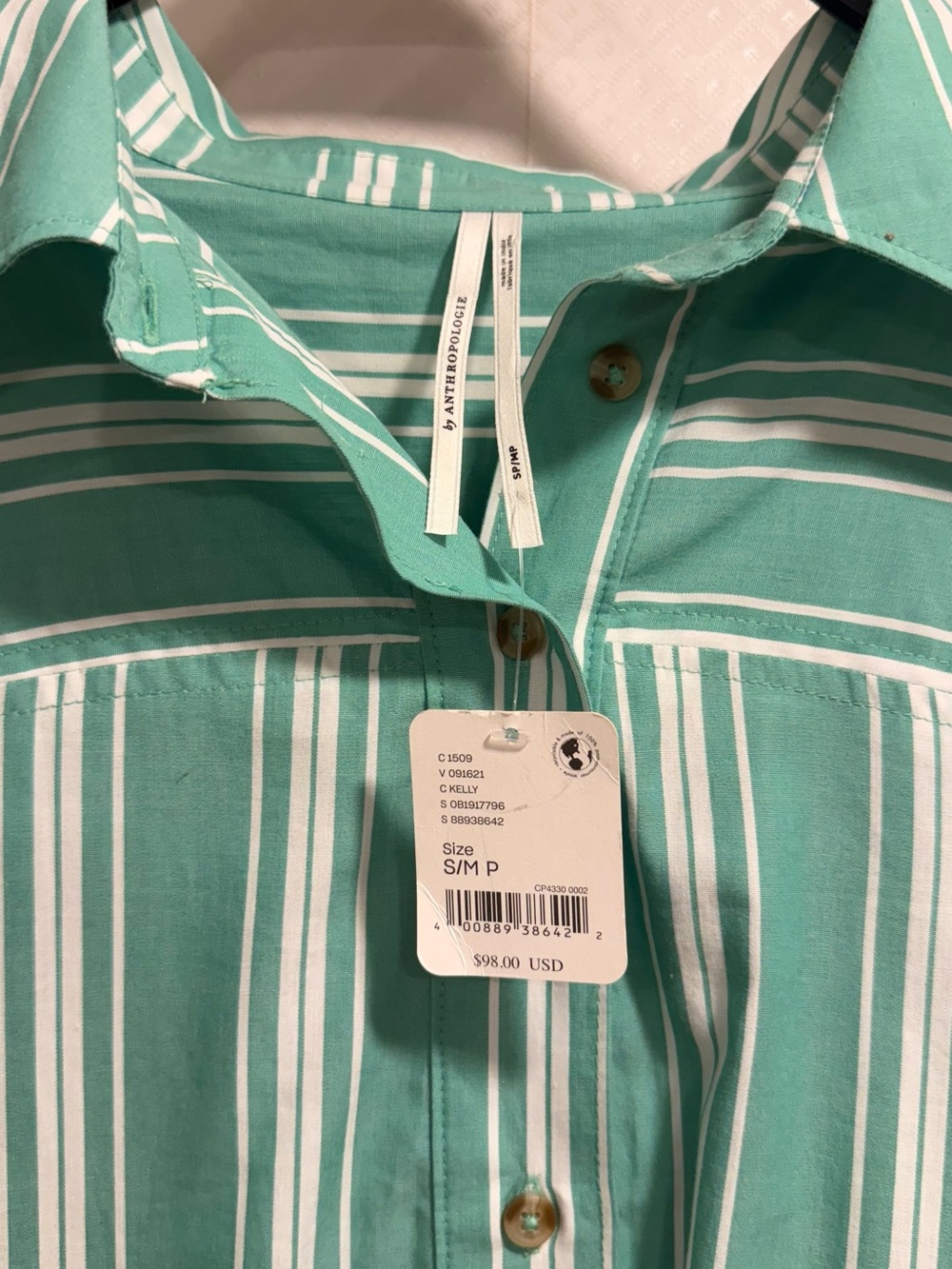 NWT Anthropologie Mint Green and White Striped Midi Shirt Dress Cotton - Picture 12 of 14